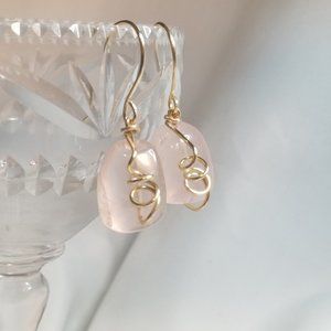 Copper Wire Wrapped Rose Quartz Earrings